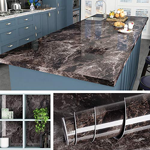 Livelynine 197 x 24 Inch Wide Dark Marble Wallpaper Peel and Stick Countertops Waterproof Contact Paper for Countertops Desk Table Kitchen Counter Top Covers Countertop Wrap,Home Renovation Items